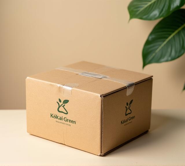 Kōkai Greenのロゴが入ったリサイクル可能な段ボール箱